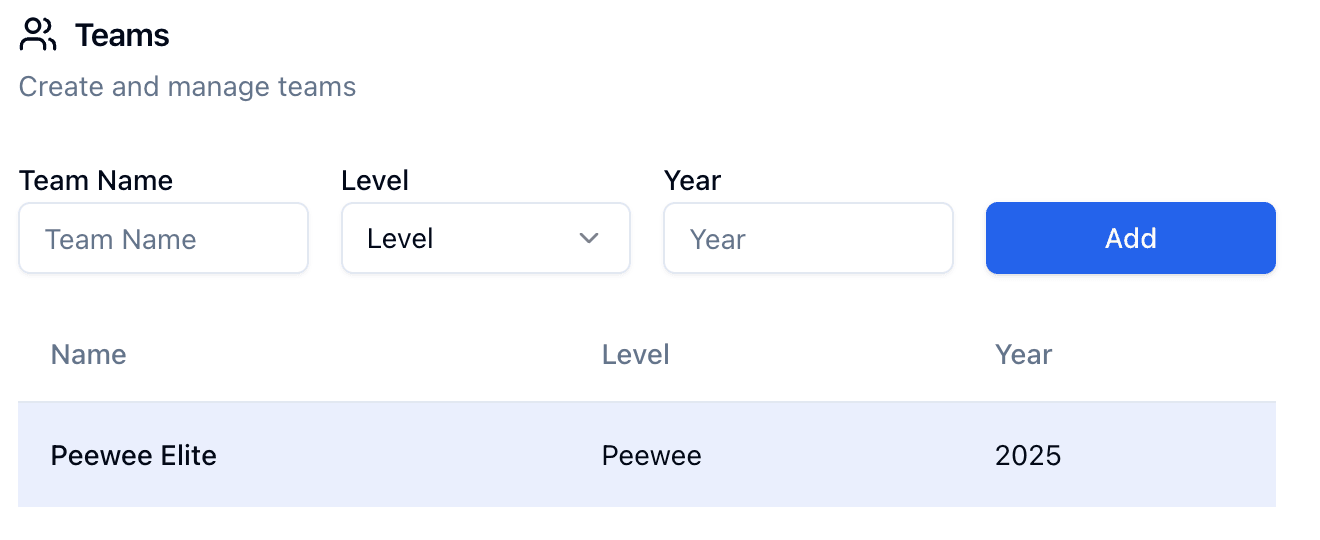 Team management interface
